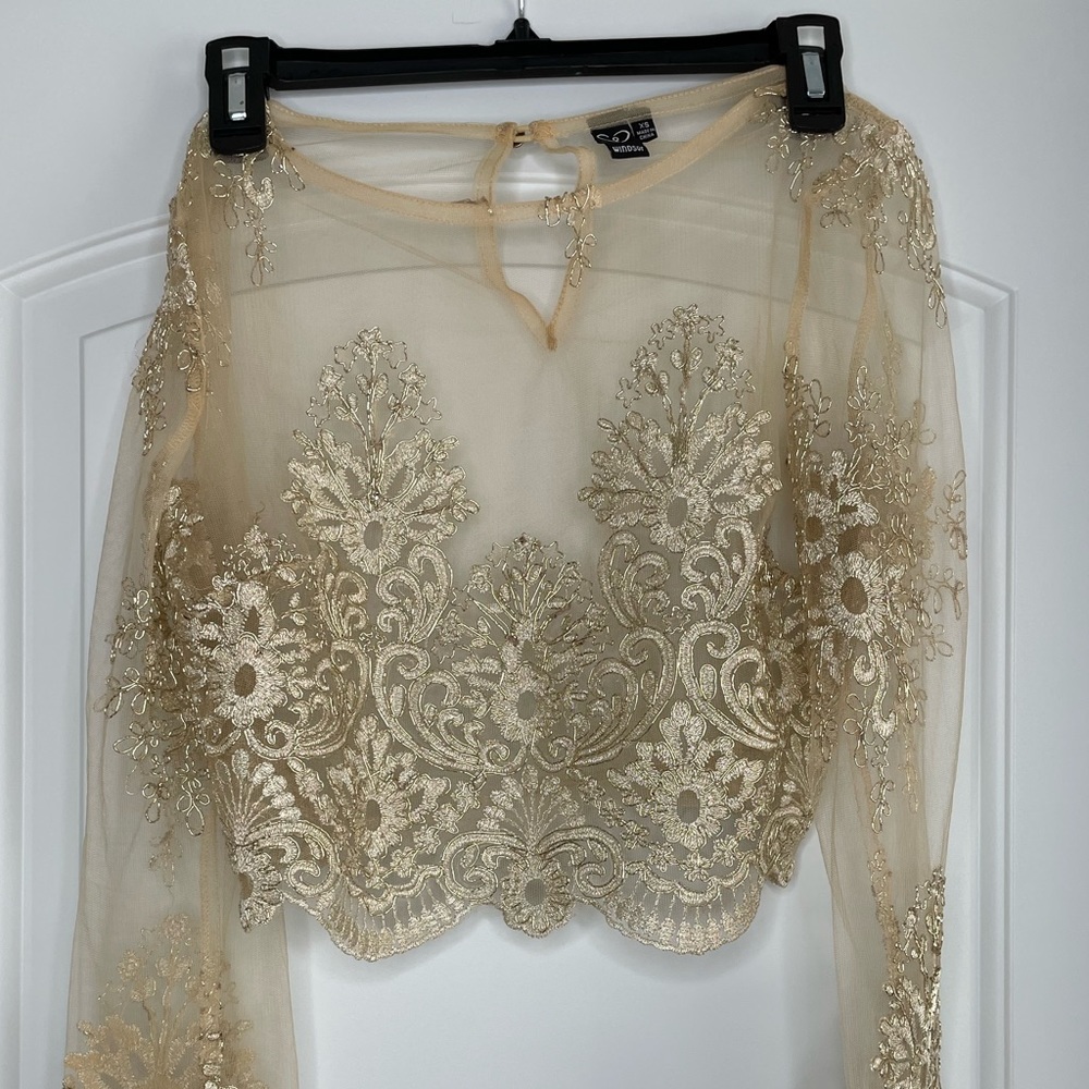 Sheer gold long sleeve top from Windsor. Size extra small. Great condition.